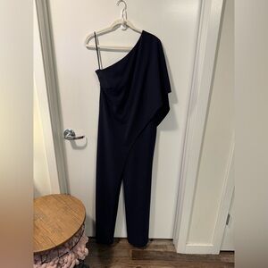 Ralph Lauren Cape Georgette One-Shoulder Jumpsuit NAVY (10)